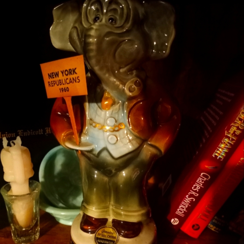 1960 Jim beam empty liquor bottles democrats and Republicans includes paper flag